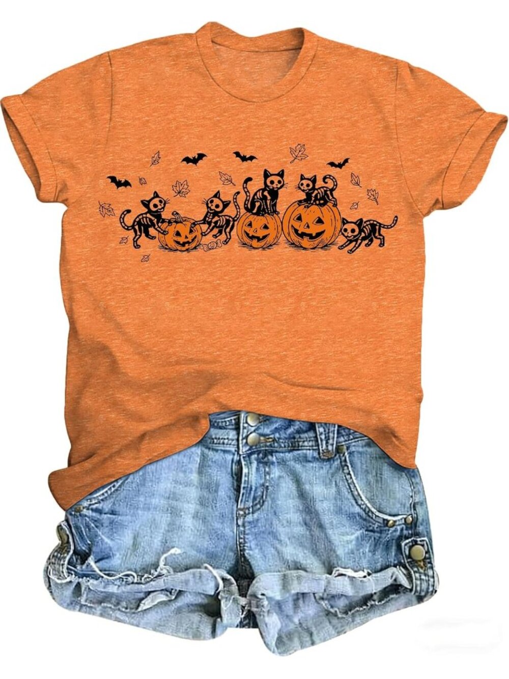 🎃Women's Orange Halloween Teaching My Boos Short Sleeves Cute Ghost T Shirt